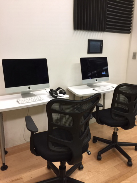 Media lab with mac desktop computers