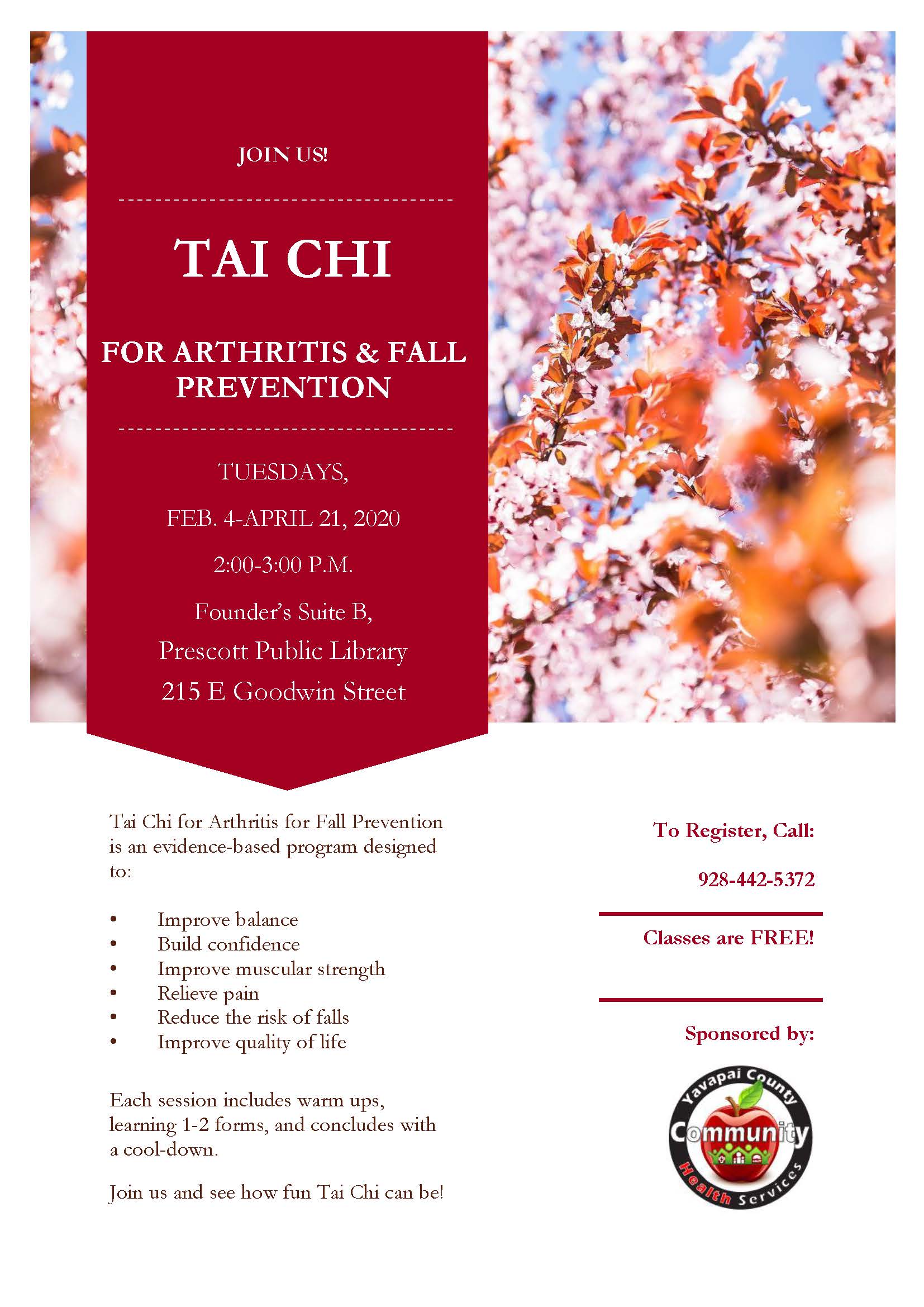 Tai Chi for Arthritis & Fall Prevention flyer
