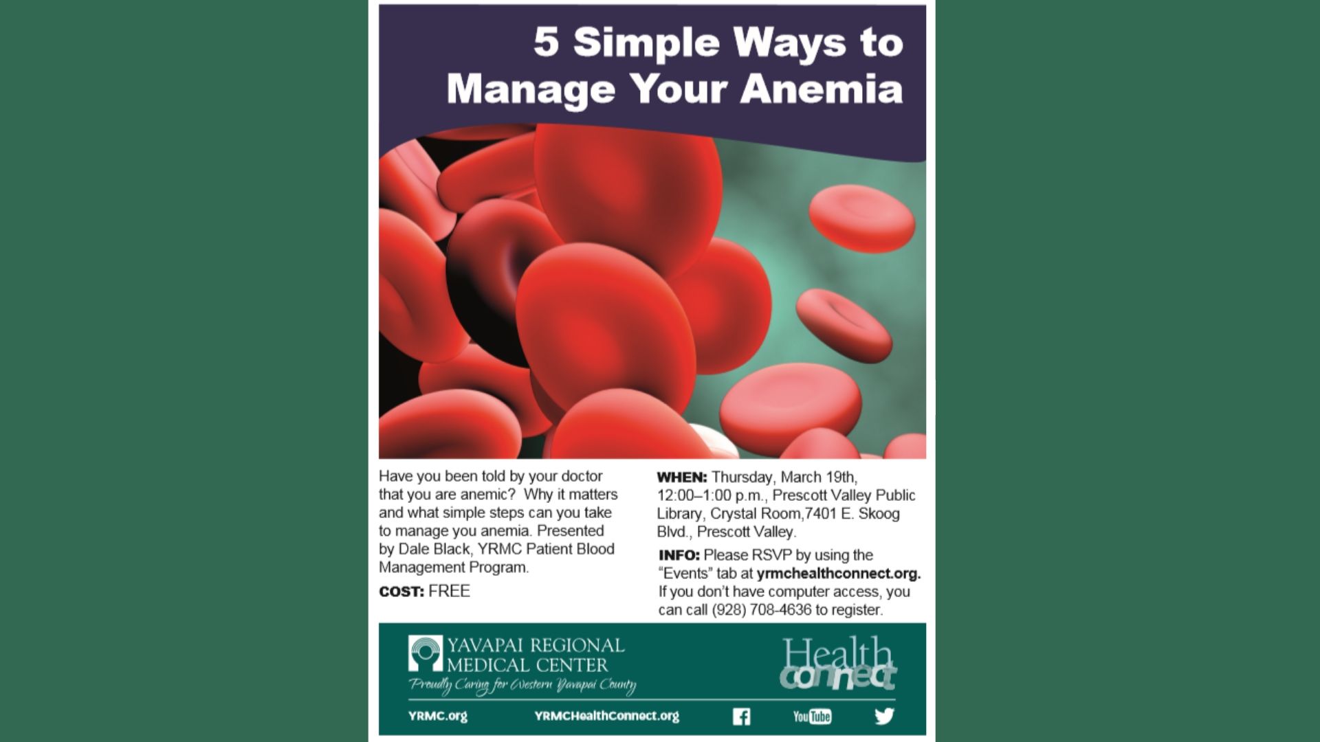 YRMC Program ‘5 Simple Ways to Manage Your Anemia’ - Registration Required 