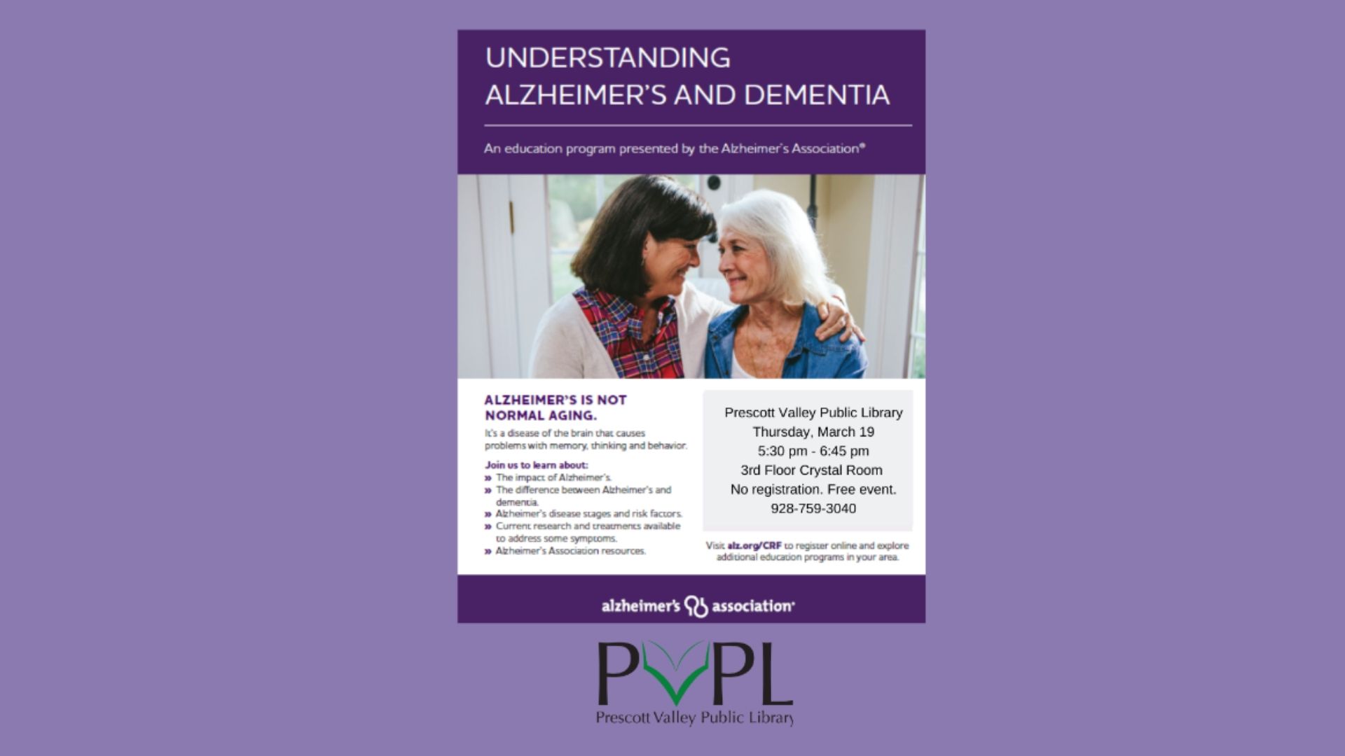 Prescott Valley Public Library – New Event - Alzheimer's Presentation- Understanding Alzheimer’s and Dementia 