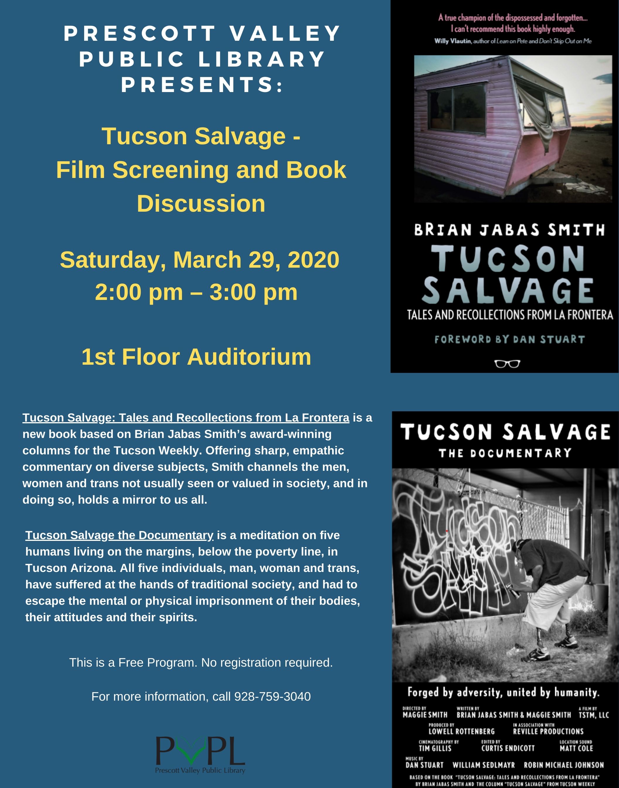 Prescott Valley Public Library – New Event – TUCSON SALVAGE – Full Screening and Book Reading