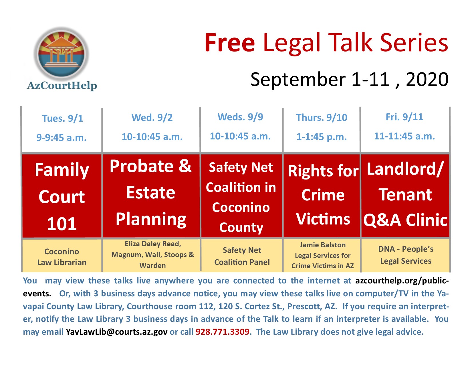 Poster of Legal Talks September 1 - 11, 2020.