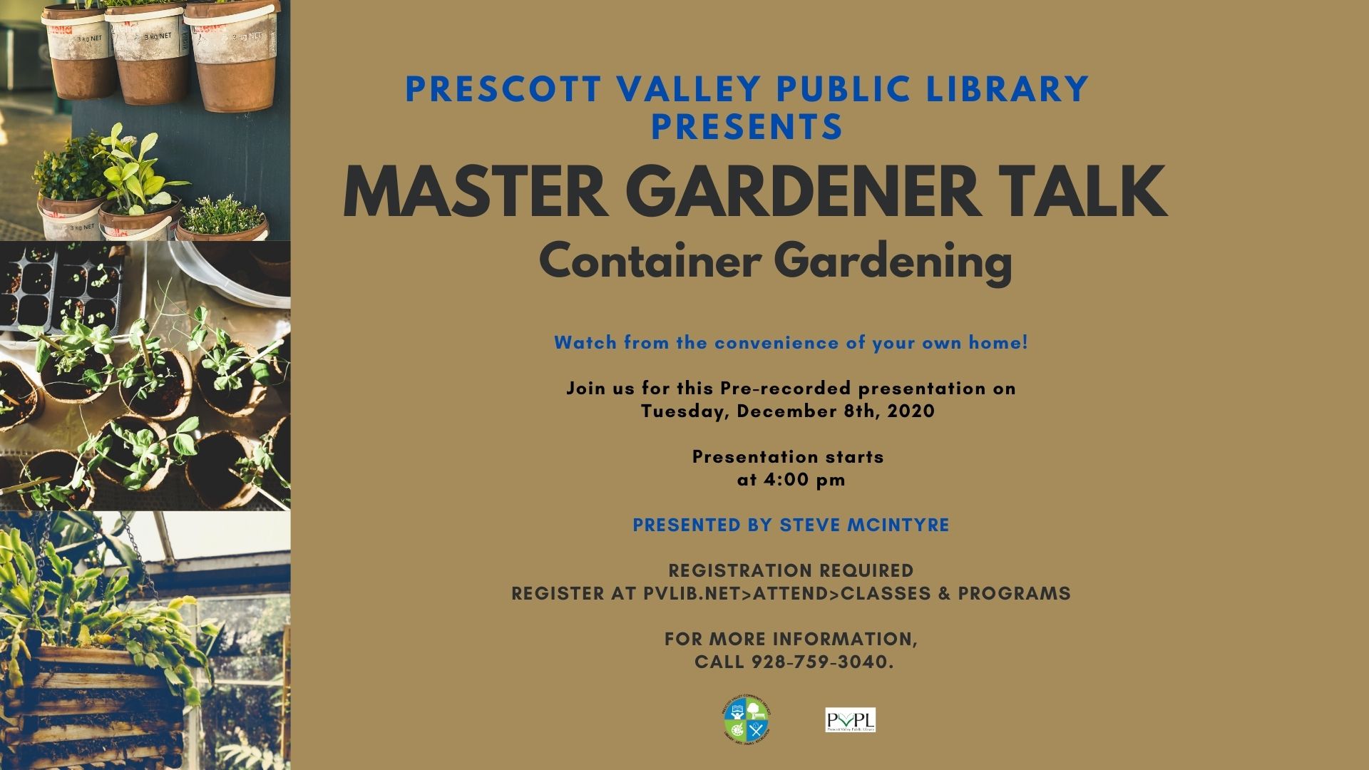 Prescott Valley Public Library – New Event - December Master Gardener: Container Gardening – Registration Required