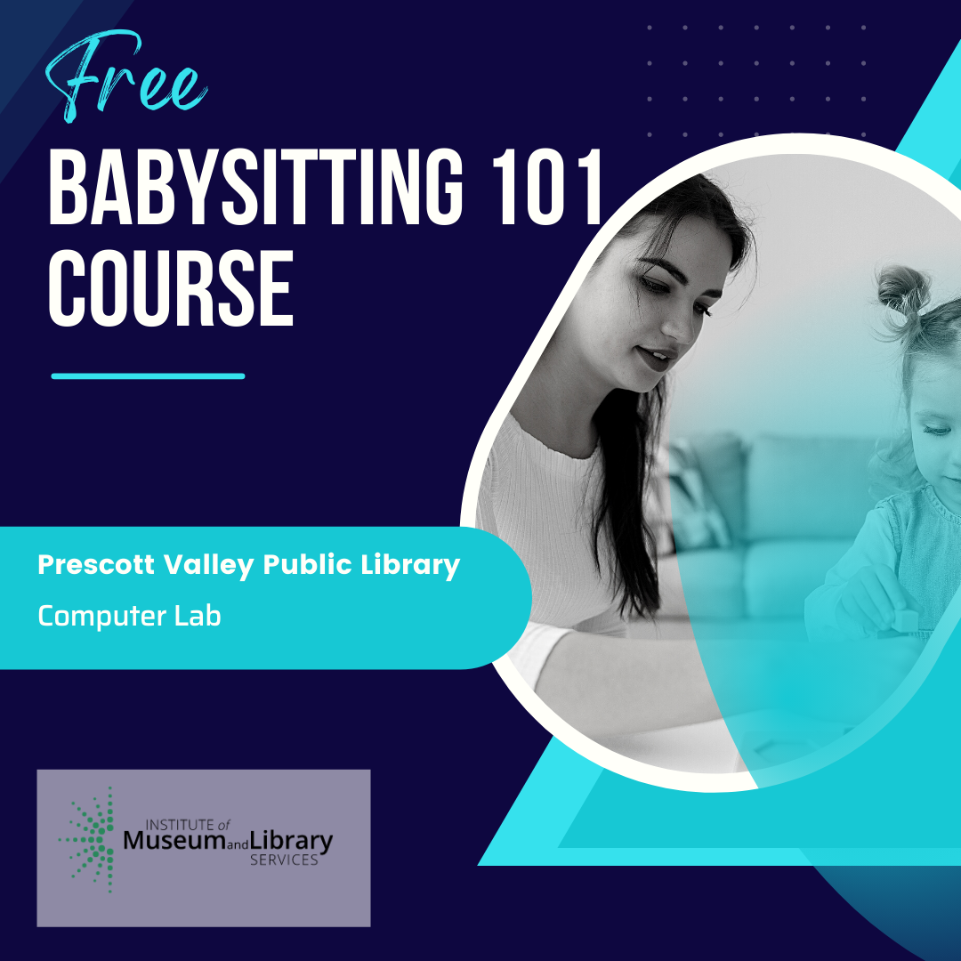 Image of a babysitter and words: Free Babysitting 101 Course.
