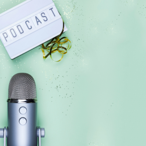 Picture of microphone and the words 'podcast'