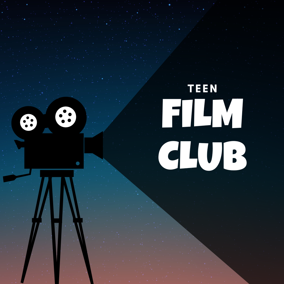 Image of projector showing a movie with the words: Teen Film Club.