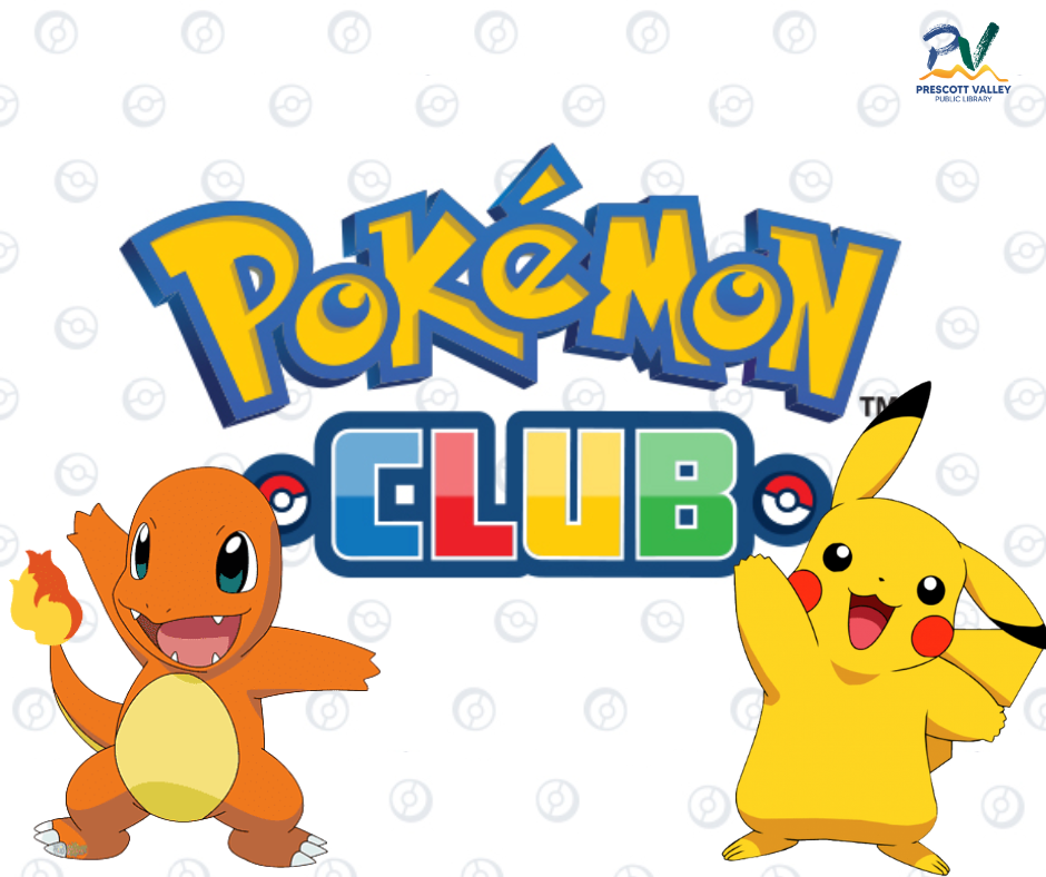 Pikachu and Charmander next to a colorful block wording that reads pokemon club
