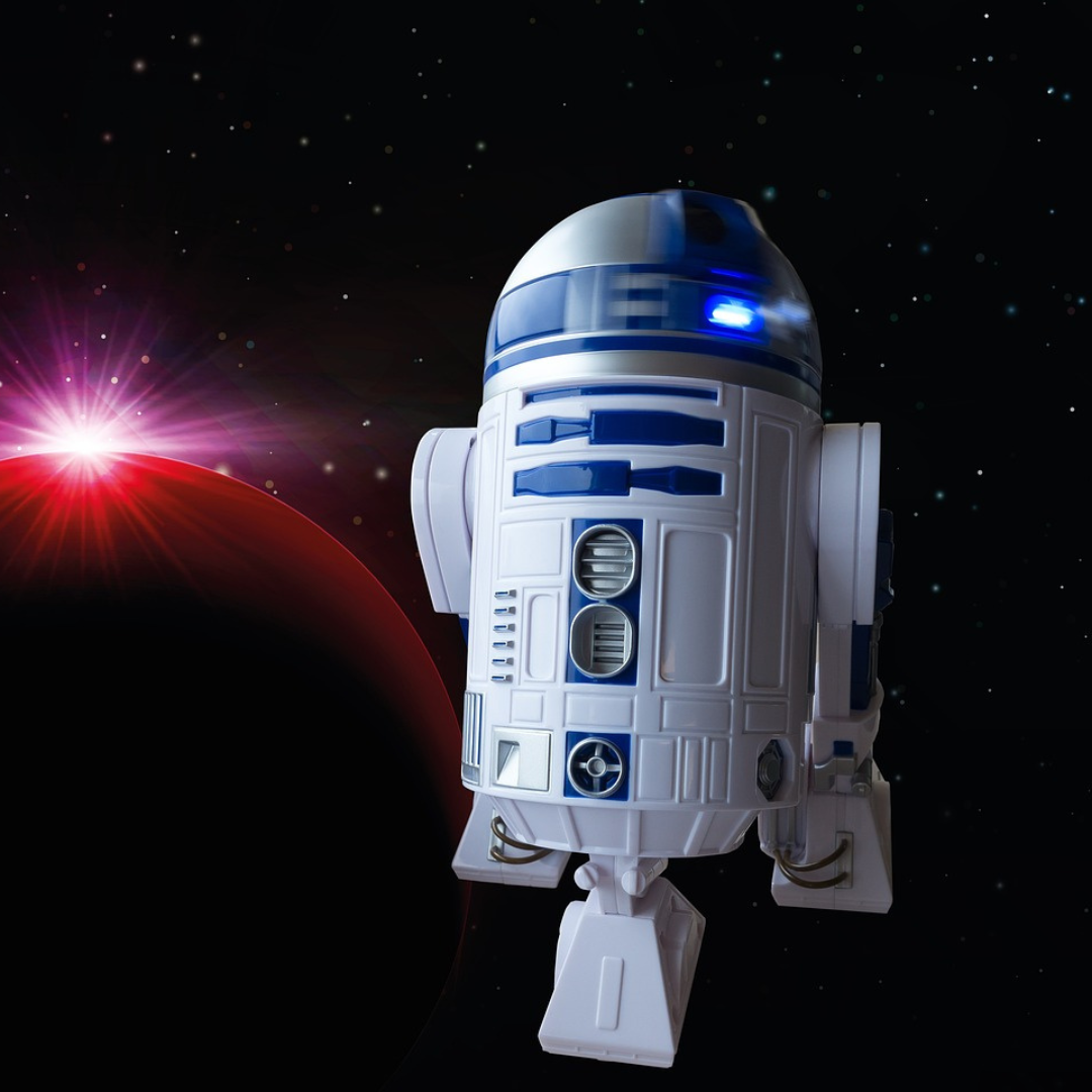 Picture of R2D2 from Star Wars in Space.