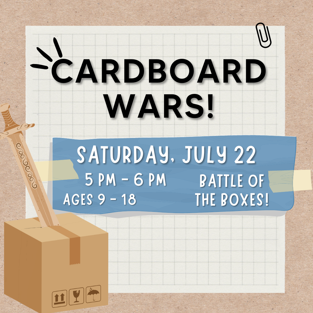 Words: Cardboard Wars and an image of a sword in a box