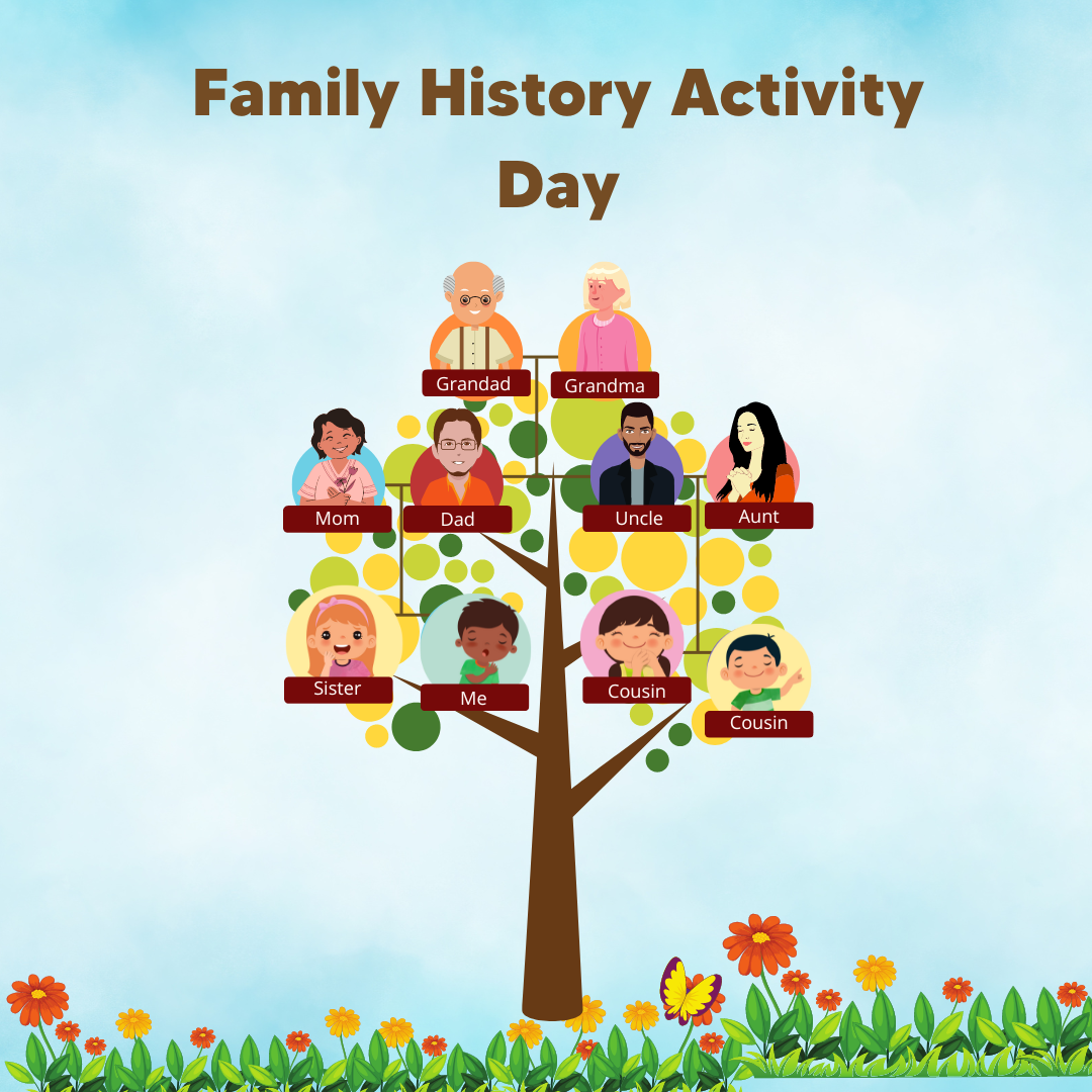 Clip art of a family tree with different family members