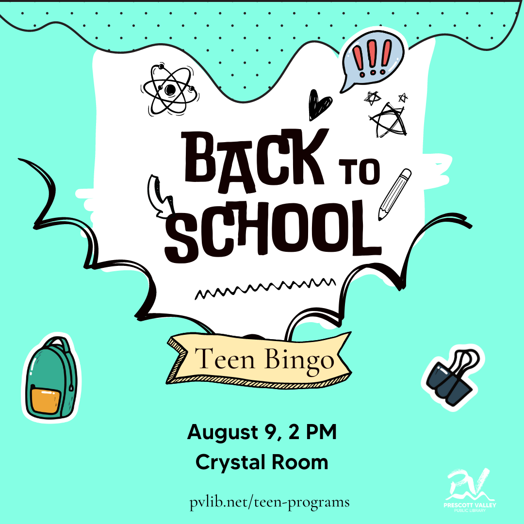 Poster for program: Says Back to school Bingo with school clip art.