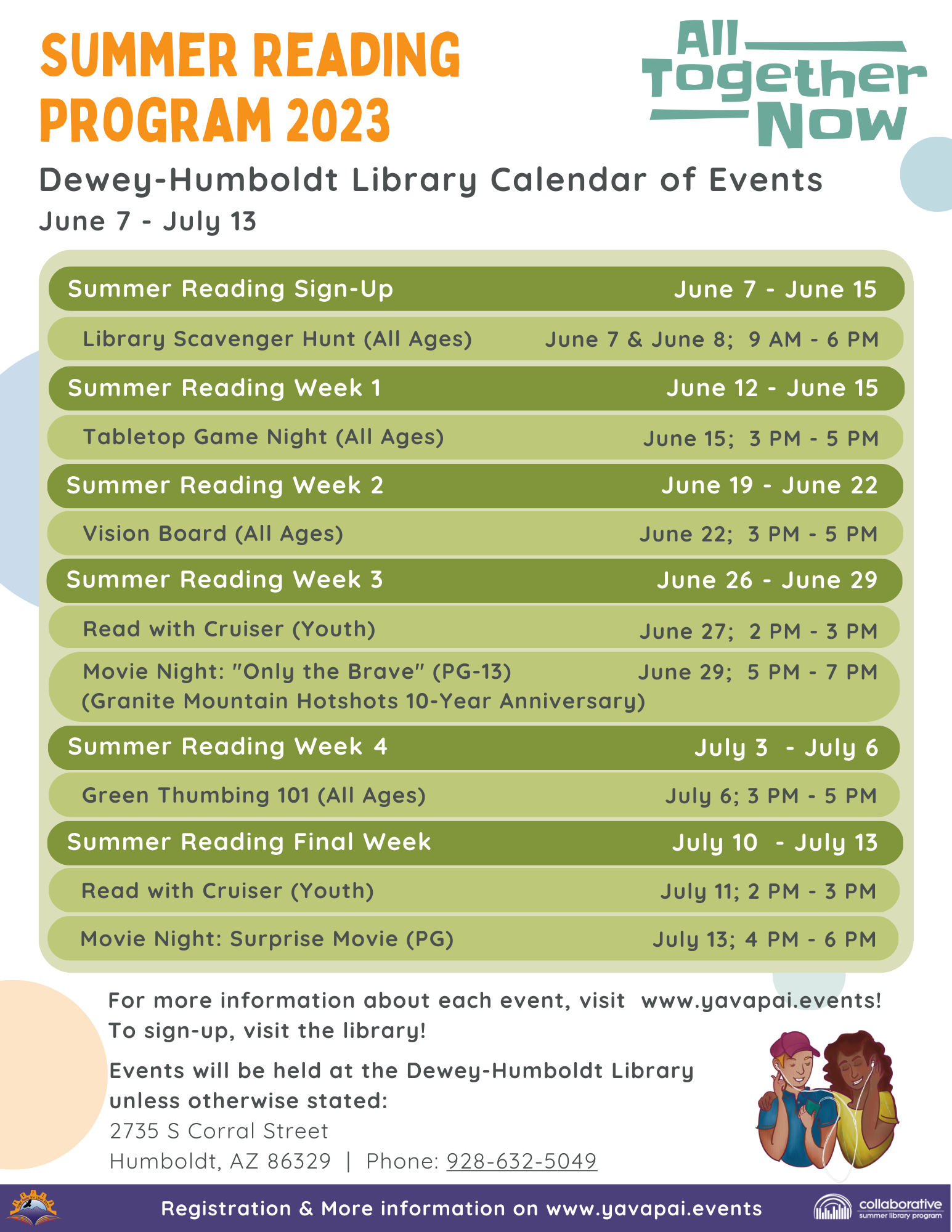 Summer Reading Program Flyer at Dewey-Humboldt Library