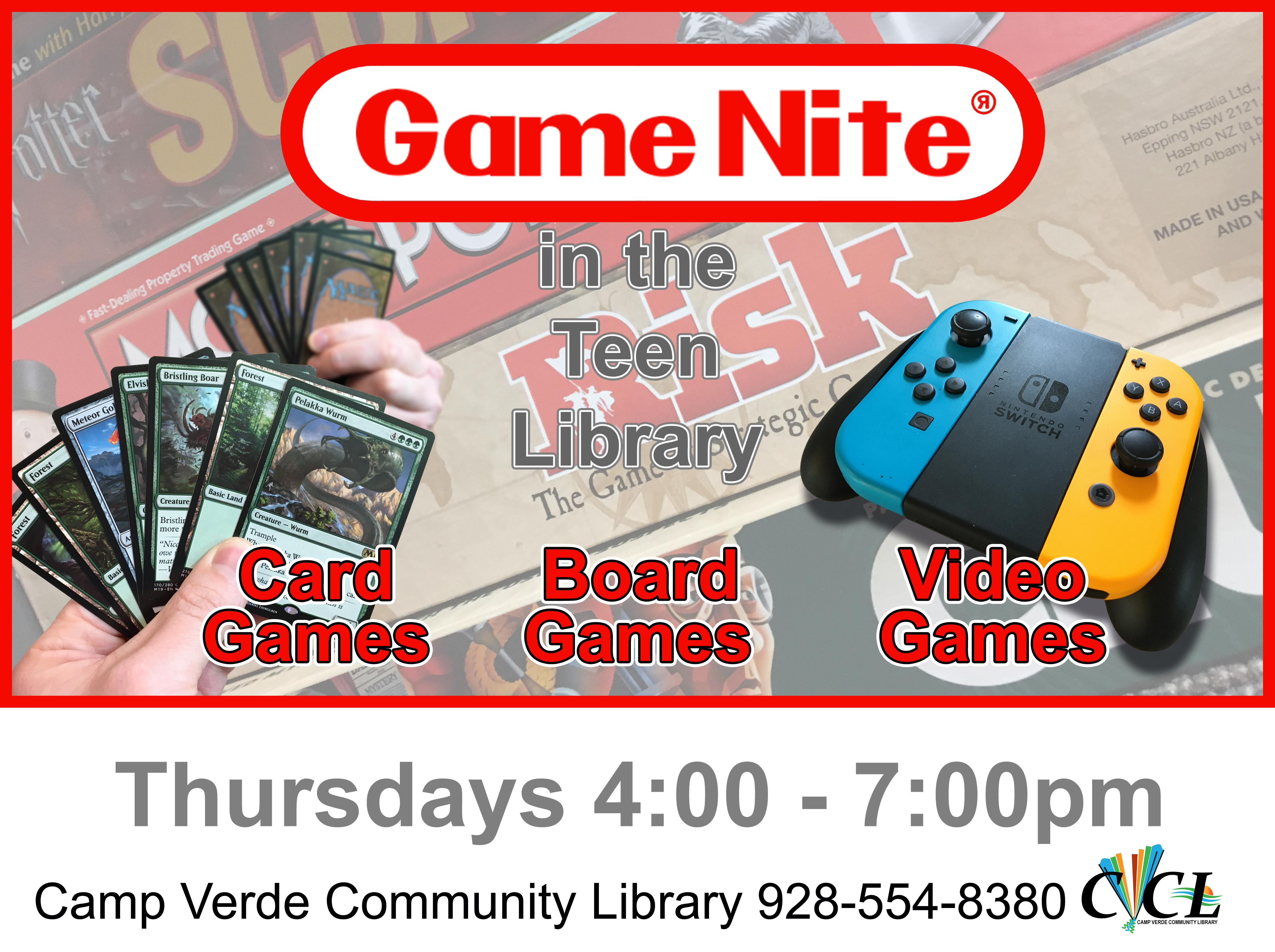 game nite Thursdays 4-7pm