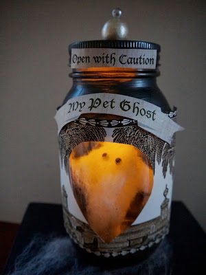 cotton ghost in a clear jar that reads my pet ghost