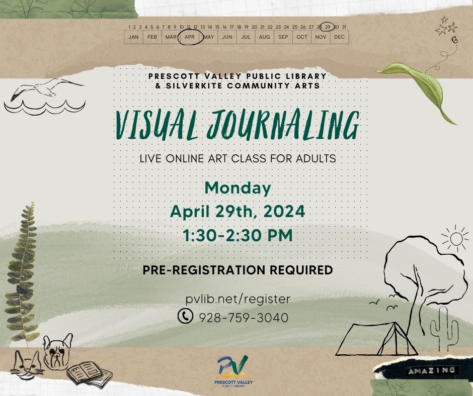 Silverkite art class Visual Journaling, April 29th, 2024 virtual online