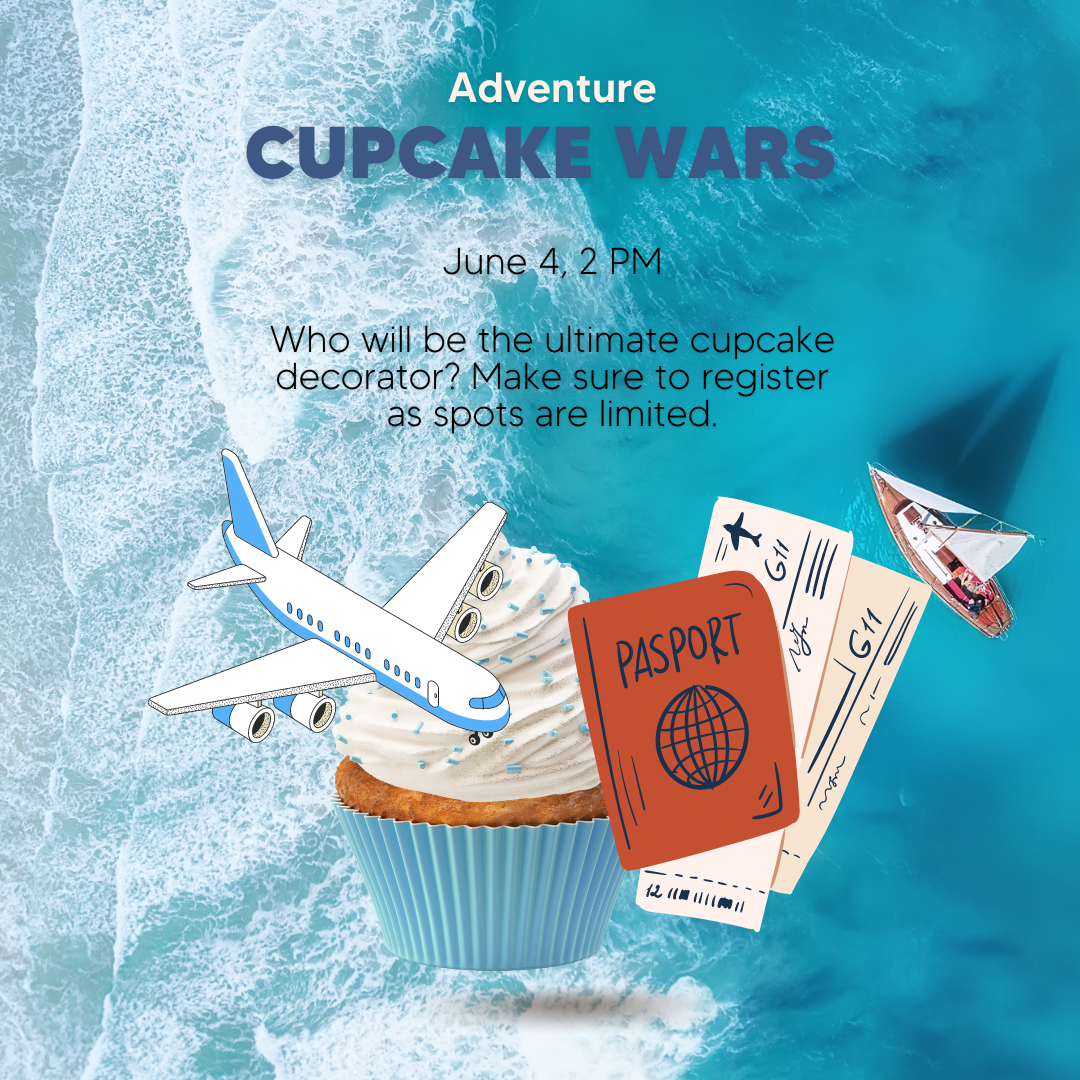 Poster for Cupcake Wars with clip art of an airplane landing on a cupcake.