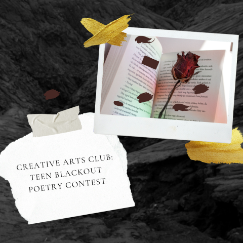 Photo of rose on a book with words blacked out.