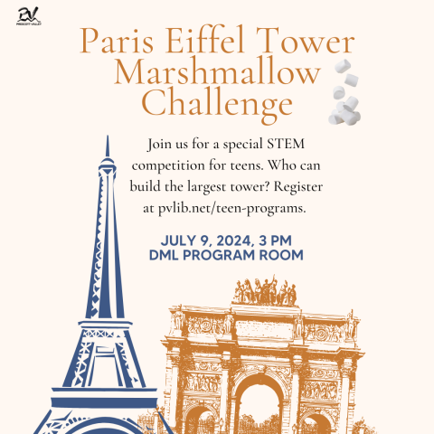 Paris Eiffel Tower Marshmallow Challenge Poster with art of the Eiffel Tower