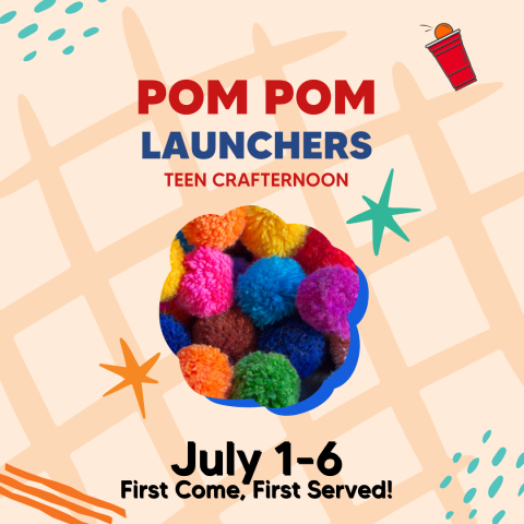 Pom Pom Launchers poster with image of small pom poms.