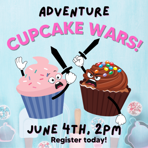 Poster for Cupcake Wars with clip art of cupcakes fighting