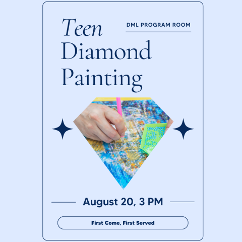 Poster for Teen Diamond Painting. Includes image of the small diamonds used to create a painting.