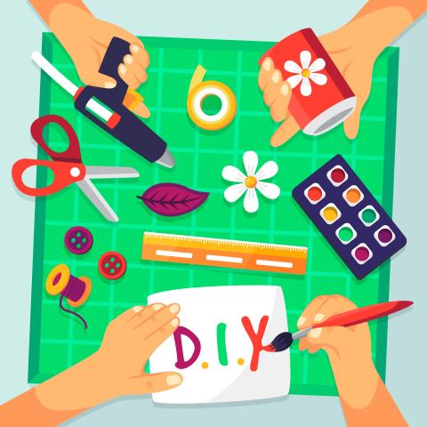 cartoon image of hands making diy crafts