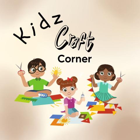 diverse group of children using different craft tools under the taet Kidz craft Corner