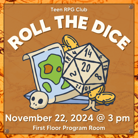 RPG Club poster with image of dice.