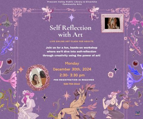 event poster with images of two people looking into a mirror 