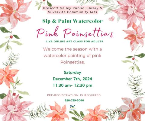 event poster with pink poinsettias around border