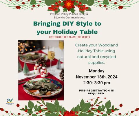 event poster with picture of a holiday table setting