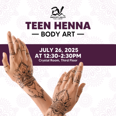 Teen Henna Body Art Poster with photo of a woman's hands with Henna painted on them.