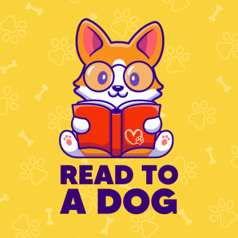 cartoon dog wearing glasses reading a book