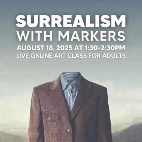 event poster with a suit figure with no head 