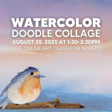event poster with watercolor bird on a branch