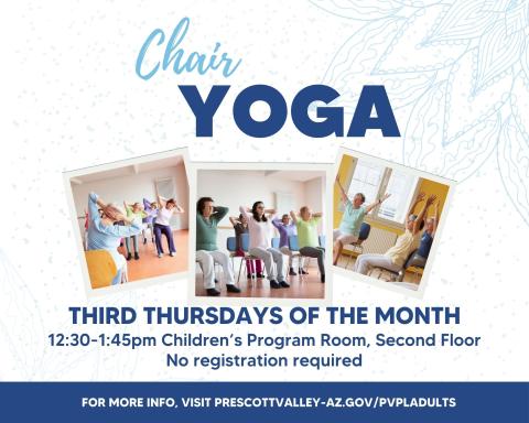 event poster with people in chair yoga poses