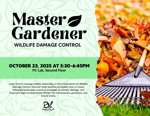 event poster with leaves and a rake