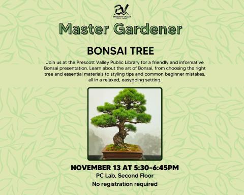 event poster with bonsai tree