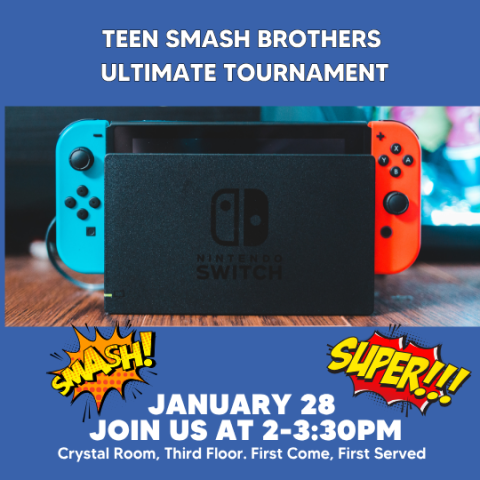Smash Brothers Tournament poster with image of a Nintendo Switch.