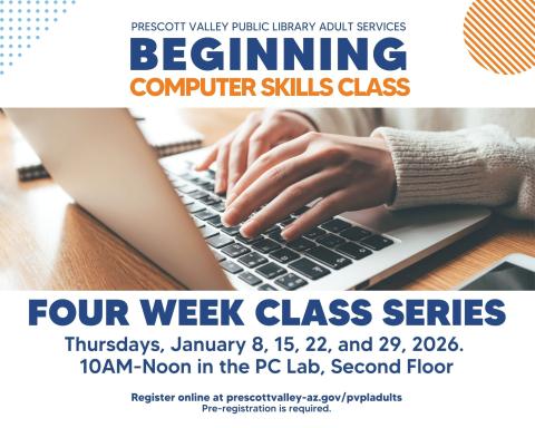 event poster with a person typing on a laptop