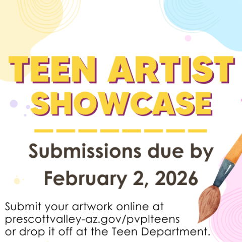 Teen Artist Showcase poster with image of art supplies.
