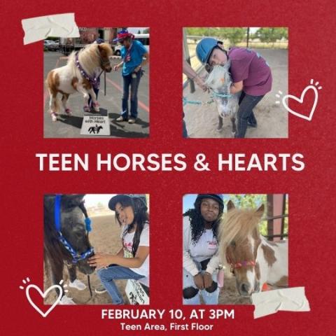 Red and White Horses and Hearts flyer with photos of mini horses with people.