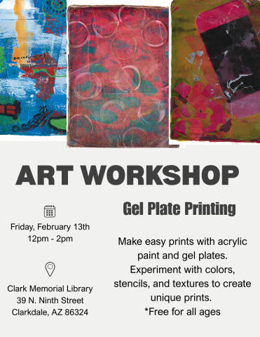 Photos of Gel prints with Date, time and location of workshop.