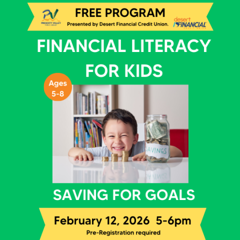 Green and yellow graphic with photo of a child grinning next to a Savings money jar.