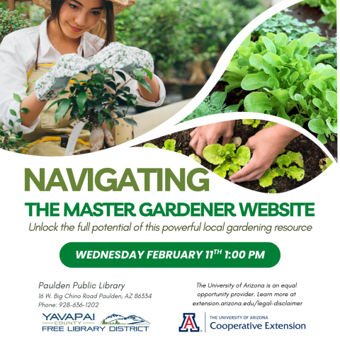 Woman gardening with the words "Navigating the Master Gardener Website"