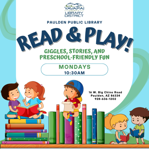 Children with books and the words "Read & Play!"