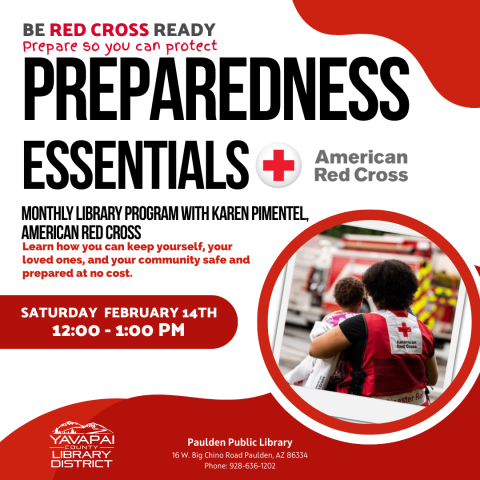 A Red Cross employee and the words "Preparedness Essentials"