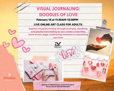 event poste with various paper craft pictures with cut out hearts