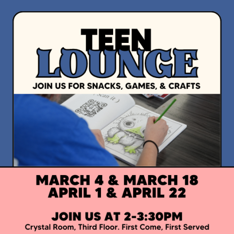 Teen Lounge Poster with photo of a teen coloring.