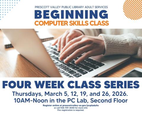 event poster with laptop open